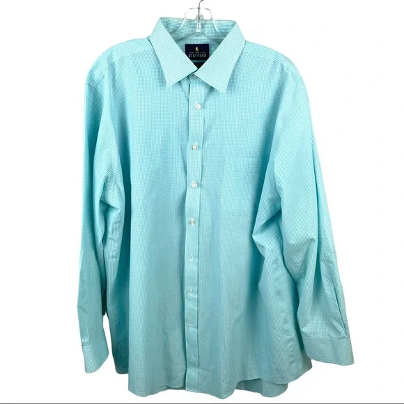 stafford mens travel easy-care broadcloth stretch fitted dress shirt Stafford Regular Fit Long Sleeve Travel Easy Care Broadcloth Fitted Shirt L  – Bundl Clothing main image 1